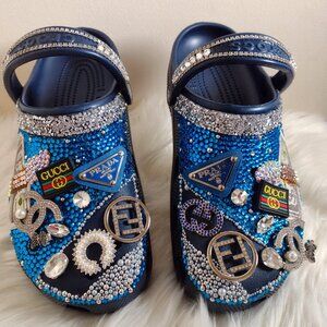 Custom Bling Crocs Navy Blue - Women's Size 10